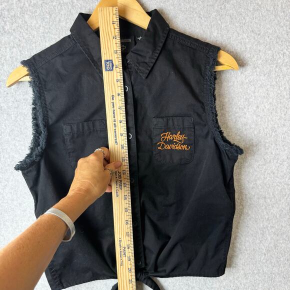 Harley Davidson Vest Women’s Size Small Black Embroidered Fringe Biker Tie Front - Picture 9 of 12